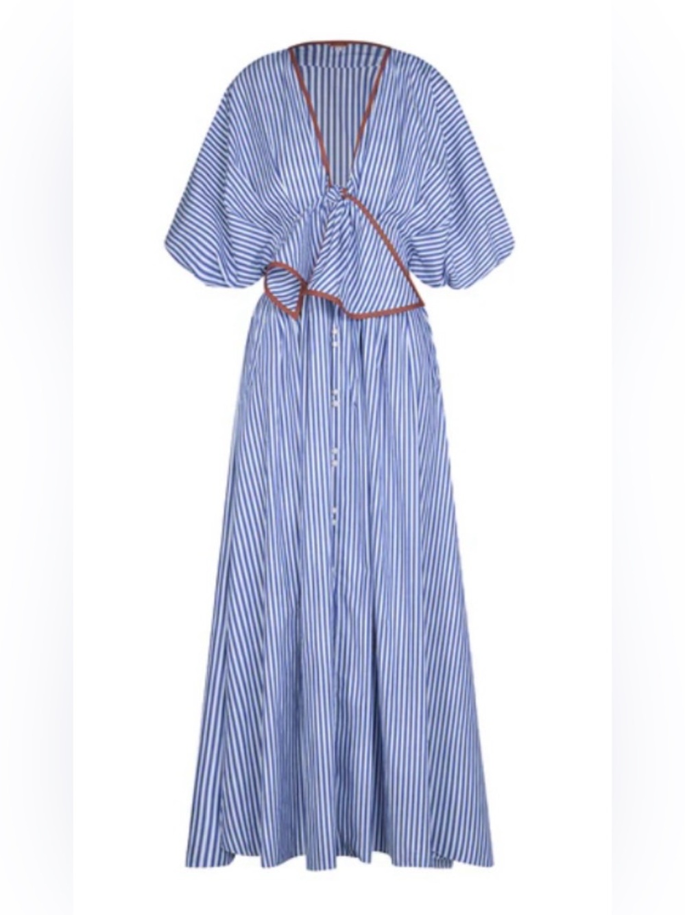 JOHANNA ORTIZ Colombian Tropical Endless Spring Blue & White Striped Midi Dress